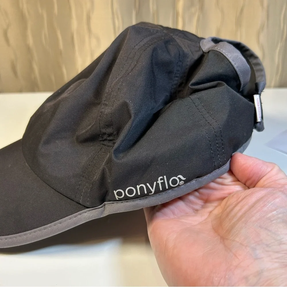 Ponyflo Black Gray Women's Ponytail Cap Hat Velcro Adjustable - Picture 12 of 16